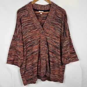 J. Jill ¾ Sleeve Cotton Knit Sweater Sz M Brown Breathable Lagenlook Natural‎